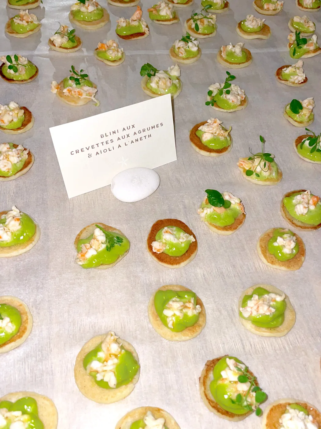 Blinis with citrus prawns and dill aioli