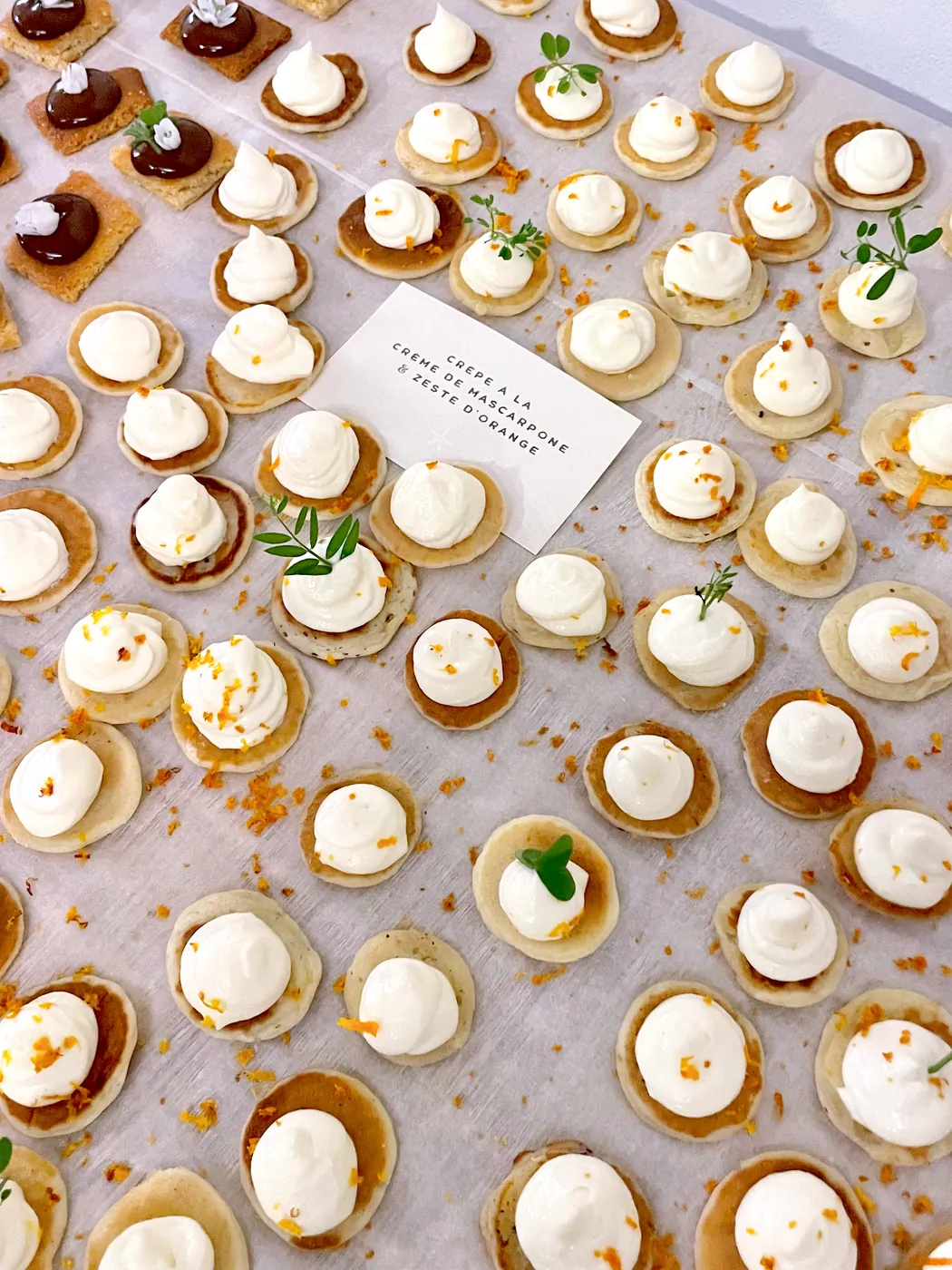 Mini crêpes with mascarpone and orange zest