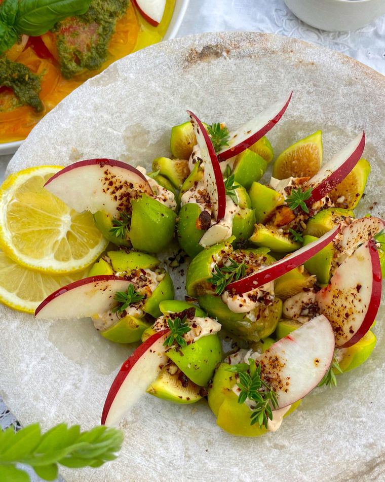 Plated Mediterranean dishes