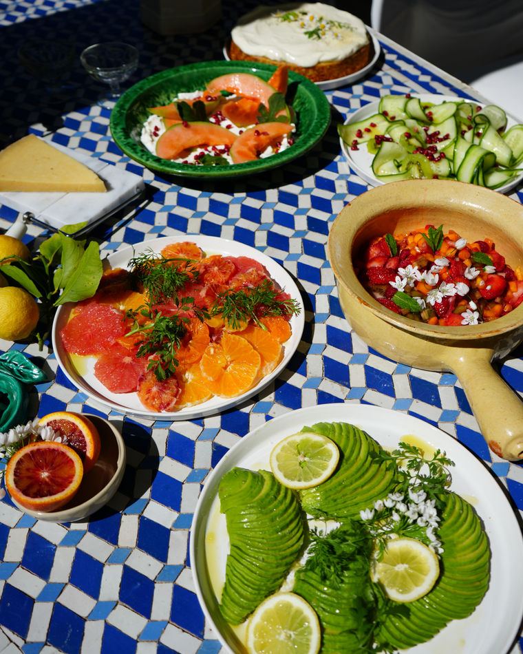 A spread of colourful plates